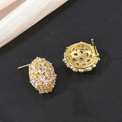 Dome-Shaped Brass & Clear Cubic Zirconia Ball Stud Earrings&nbsp;KK-CBA36A2-07G