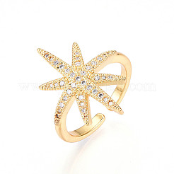 Brass Micro Pave Clear Cubic Zirconia Cuff Rings for Women&nbsp;KK-T074-07G