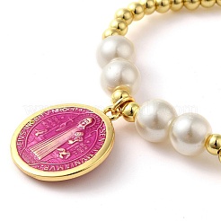 Adjustable Flat Round with Holy Virgin Charms Bracelet&nbsp;LS-BJEW-Z073-01G-04