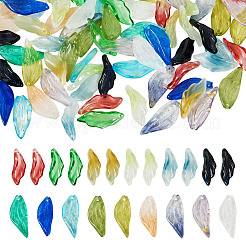 75Pcs 15 Colors Transparent Glass Leaf Pendants&nbsp;GLAA-TA0003-30