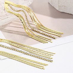 Cubic Zirconia Chains Tassel Earrings&nbsp;EJEW-P236-04G