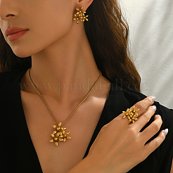 Flower Stainless Steel Stud Earrings & Pendant Necklaces & Rings Sets for Women&nbsp;PR9853