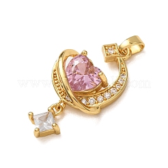 Brass Micro Pave Pink Cubic Zirconia Pendants&nbsp;CU-CBA97F2-10G