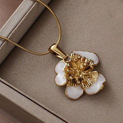 3Pcs Stainless Steel Enamel White Flower Pendant Round Snake Chain Necklaces for Women&nbsp;OT9180-2