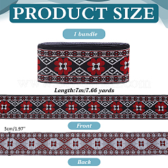 7M Ethnic Style Polyester Rhombus Flower Jacquard Ribbon&nbsp;OCOR-WH0101-05
