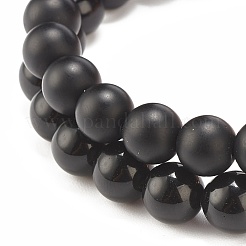 2Pcs 2 Style Synthetic Hematite & Black Stone & Natural Obsidian Stretch Bracelets Set with Cubic Zirconia Skull&nbsp;BJEW-JB08120-04