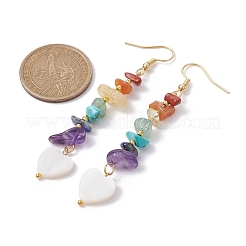 Natural & Synthetic Mixed Gemstone Chips & Shell Dangle Earrings&nbsp;EJEW-JE05597