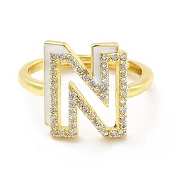 Mixed Color Enamel Initial Letter Adjustable Ring with Clear Cubic Zirconia&nbsp;RJEW-P045-01G-N