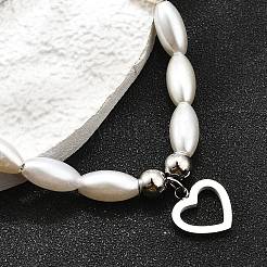 304 Stainless Steel Heart Charm Bracelets for Women&nbsp;BJEW-C098-09P