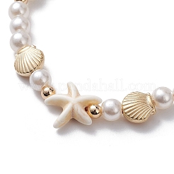 Adjustable Synthetic Turquoise & ABS Plastic Pearl Braided Bead Bracelet&nbsp;BJEW-JB10101-02