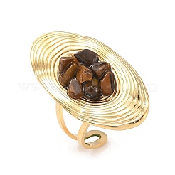 Natural Tiger Eye Beads with 304 Stainless Steel Cuff Rings&nbsp;RJEW-Q017-01G-A