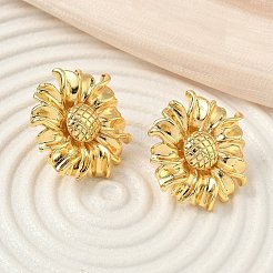 Sunflower Brass Stud Earrings&nbsp;EJEW-F389-08G