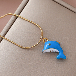 Vintage Stainless Steel Enamel Ocean Dolphin Pendant Necklaces for Women&nbsp;ZX7053