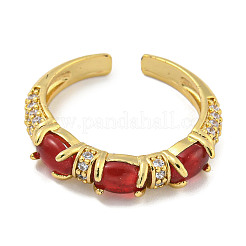 Oval Rack Plating Brass Micro Pave Cubic Zirconia Open Cuff Rings for Women&nbsp;RJEW-F162-05G-03