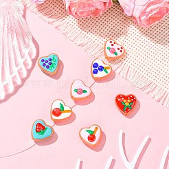 9Pcd 9 Colors Painted Glass Beads Enamel Beads Heart with Fruit&nbsp;LAMP-CJ0002-45
