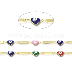 Handmade Eco-friendly Brass Enamel Heart with Evil Eye Link Chain&nbsp;CHC-I045-16G