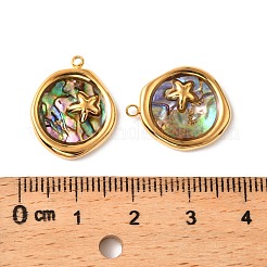 304 Stainless Steel Pave Natural Paua Shell Pendants&nbsp;STAS-Z145-07G-03B