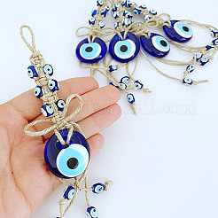 Flat Round with Evil Eye Glass Pendant Decorations&nbsp;EVIL-PW0002-07