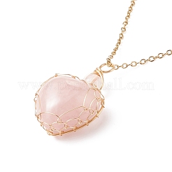 Copper Wire Wrapped Natural Mixed Stone Heart Pendant Necklaces&nbsp;NJEW-JN03971