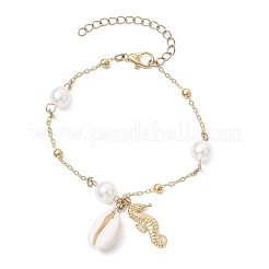 Marine Organism Alloy & Natural Cowrie Shell Charm Bracelets&nbsp;BJEW-JB11843