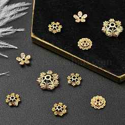 10Pcs 5 Styles Rack Plating Flower Brass Micro Pave Clear Cubic Zirconia Bead Caps&nbsp;KK-CJ0002-73
