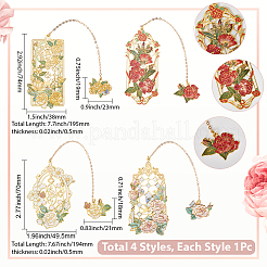 4Pcs 4 Styles Brass & Iron Enamel Rose Bookmarks with Chain&nbsp;AJEW-SP0002-25