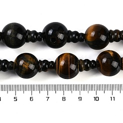Natural Yellow Tiger Eye & Dyed Blue Tiger Eye(Dyed & Heated) 3-Hole Guru Beads Strands&nbsp;G-H064-E05-02A