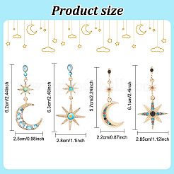 2 Sets 2 Styles Colorful Rhinestone Moon & Star Asymmetrical Earrings&nbsp;EJEW-FI0001-22