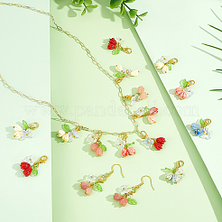 25Pcs 5 Colors Rose Butterfly Resin Pendant Decoration&nbsp;HJEW-PH02310