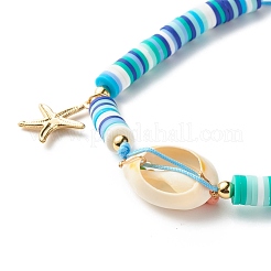 Natural Cowrie Shell Braided Bead Bracelet&nbsp;BJEW-JB07373-01