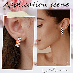 4 Pairs Rectangle with Tartan Pattern Alloy Enamel Hoop Earrings&nbsp;EJEW-SC0002-26A