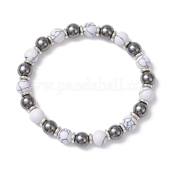 Non-Magnetic Synthetic Hematite & Howlite Beads Stretch Bracelets for Women&nbsp;BJEW-JB12830