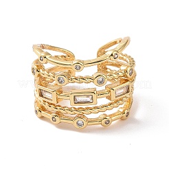 Clear Cubic Zirconia Rectangle Open Cuff Ring&nbsp;RJEW-P035-03G