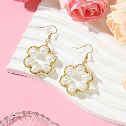 Flower Shell Pearl & Non-magnetic Synthetic Hematite Bead Dangle Earrings&nbsp;EJEW-JE05773