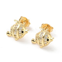 Fish Brass Micro Pave Clear Cubic Zirconia Stud Earrings&nbsp;EJEW-Z144-20G