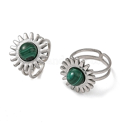 Natural Malachite & Stainless Steel Cuff Open Rings&nbsp;RJEW-JR01091-02