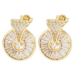 Flat Round Brass Micro Pave Clear Cubic Zirconia Stud Earrings&nbsp;EJEW-D351-11G