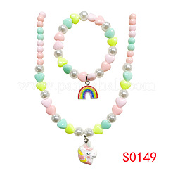 Plastic Beaded Pendant Necklace & Beaded Charm Bracelet&nbsp;FS-WG6D3EF-07
