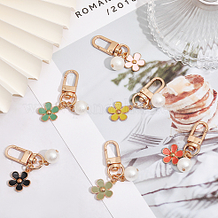 6Pcs 6 Colors Flower Alloy Enamel Pendant Decoration&nbsp;HJEW-GL0001-10