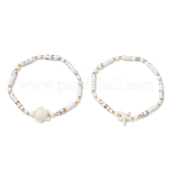 2Pcs Natural Howlite & Dyed Synthetic Turquoise Beads Stretch Bracelets for Women&nbsp;BJEW-JB13216