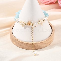 Beachy Natural white Jade Chip Beads & Synthetic Turquoise Charm Bracelets&nbsp;BJEW-JB14140