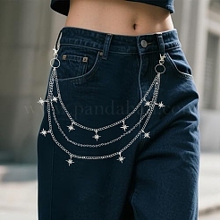 Iron & Brass Star Tassel 3 Layer Pants Chains for Jeans with Alloy Swivel Lobster Claw Clasps&nbsp;HJEW-YW00426