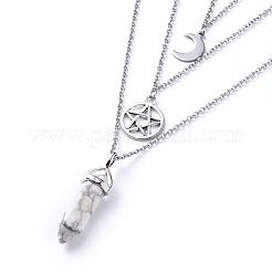 Bullet Natural Howlite Pendant Tiered Necklaces&nbsp;NJEW-JN02457-05