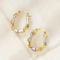 Brass Two Tone Oval Hoop Earrings&nbsp;LS-EJEW-B117-04