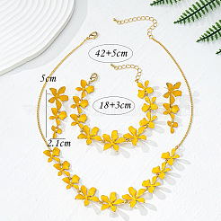 Flower Brass Enamel Pendant Necklace & Stud Dangle Earring & Link Bracelet&nbsp;FS-WGA6C2B-01