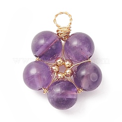Natural Mixed Stone Round Copper Wire Wrapped Pendants&nbsp;PALLOY-JF02135