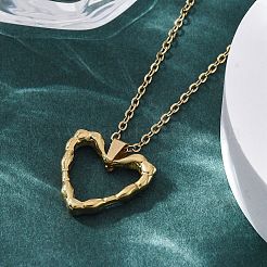 Textured Heart Outline 304 Stainless Steel Pendant Necklaces&nbsp;NJEW-M096-38G