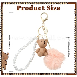 ABS Plastic Imitation Pearl & Plastic Bear Keychains&nbsp;KEYC-YW00296