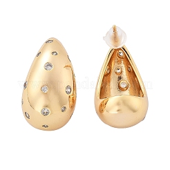 Teardrop Brass Micro Pave Clear Cubic Zirconia Stud Earrings&nbsp;EJEW-K286-07G-01