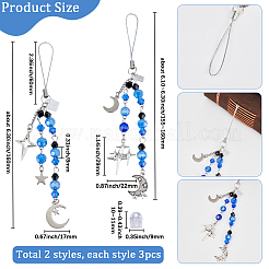 6Pcs 2 Stryles Glass & Alloy Mobile Straps&nbsp;HJEW-SC0001-90